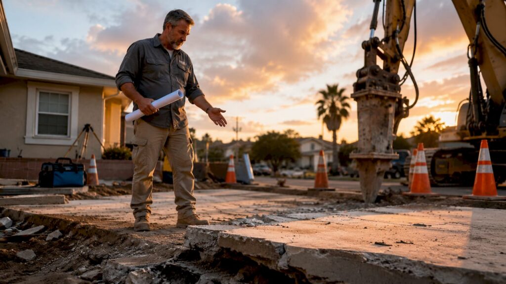 Foreman inspecting concrete replacement site
