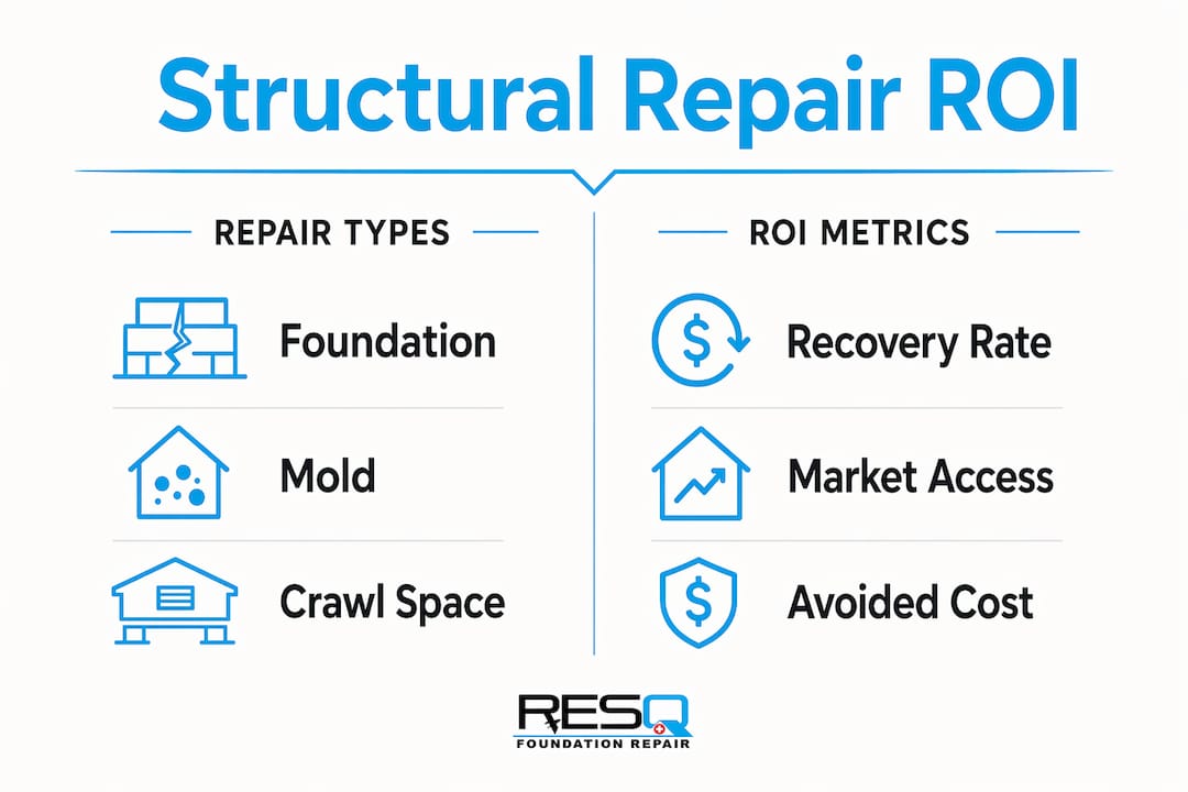 Infographic comparing structural repair ROI types and metrics