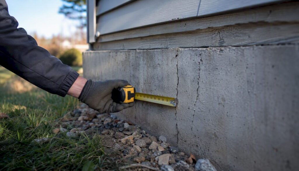 Home appraiser measuring foundation crack