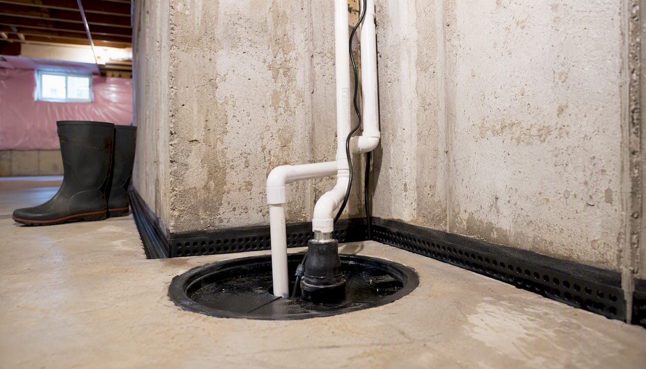 Sump pump and drain tile system installed in basement