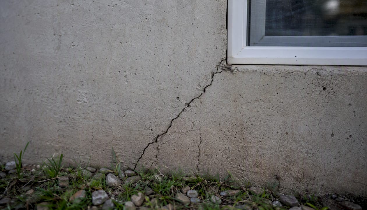 Diagonal cracks on foundation wall near door frame