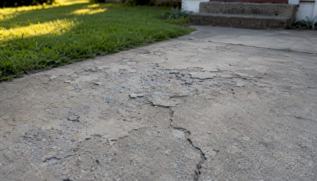 Close-up of damaged residential concrete surface