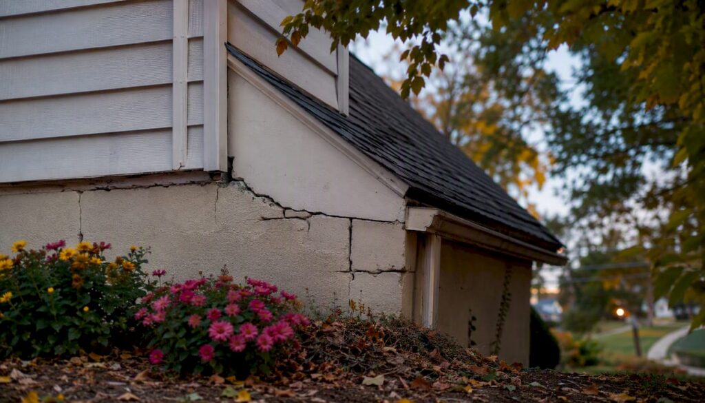Home foundation cracks with sagging roofline