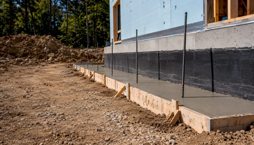Concrete footing base at foundation site