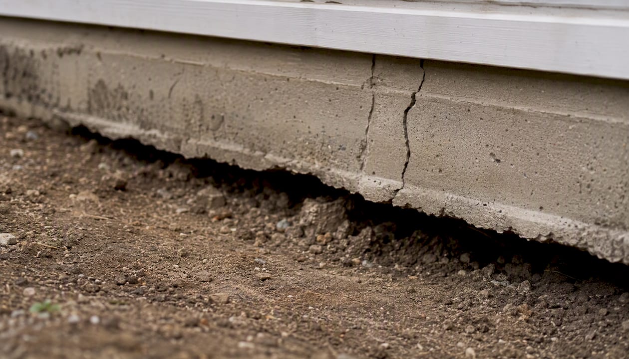Uneven soil beneath cracked footing