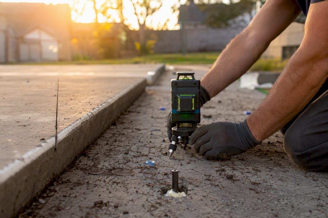 Hands adjusting laser level at foam lift site