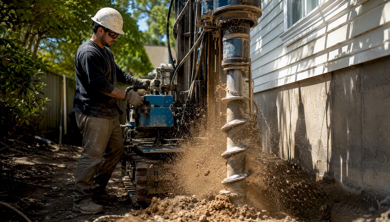 Deep pier drilling for foundation repair