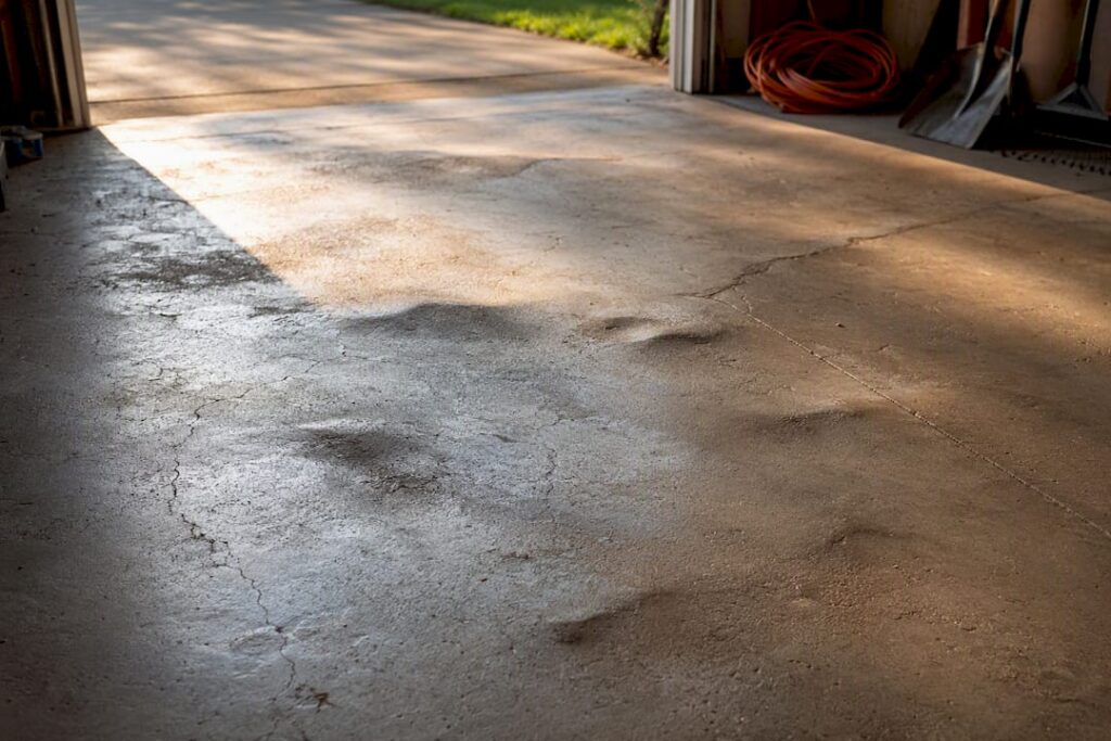 Uneven and sunken concrete garage floor
