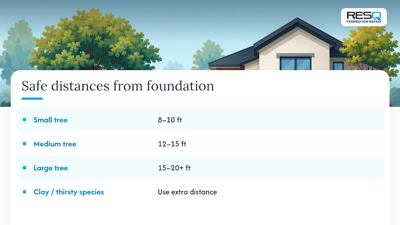 Diagram of recommended tree distances from foundation
