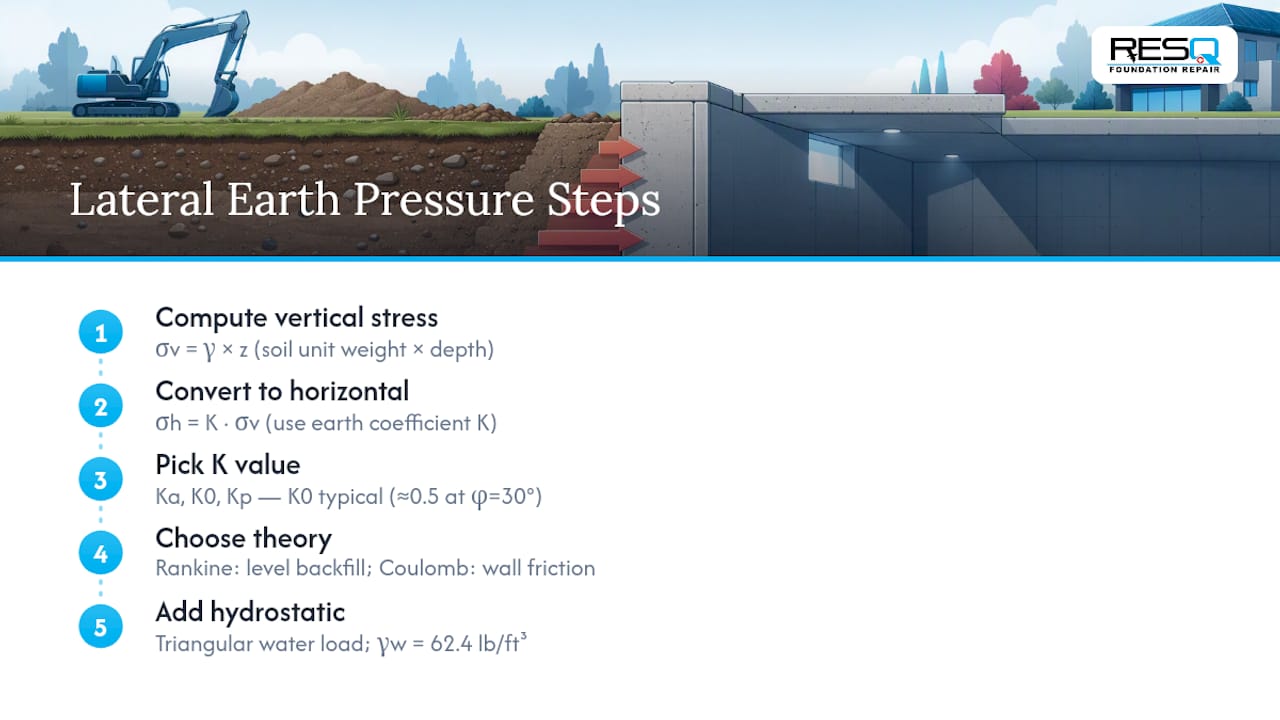 Diagram of lateral earth pressure calculation steps