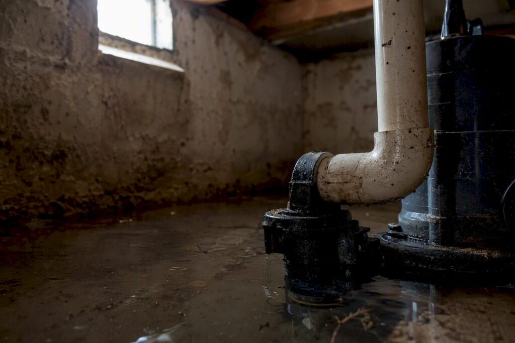 Close-up of sump pump in basement pit