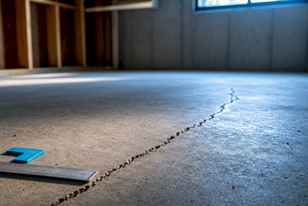 Close view of crack across concrete slab