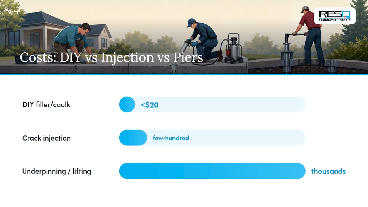 Repair Options for Slab Cracks, Cause by Cause, With Cost Ranges — overview diagram