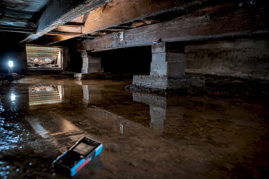 Standing water beneath home in crawl space