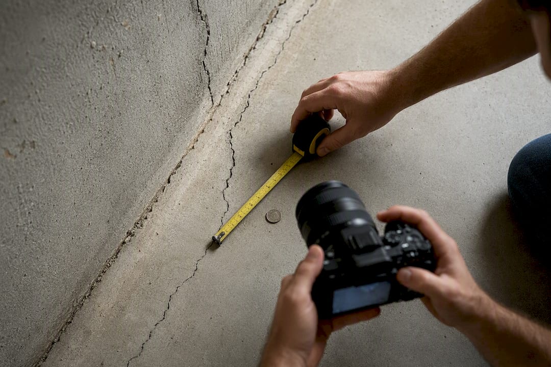 Measuring foundation crack with coin