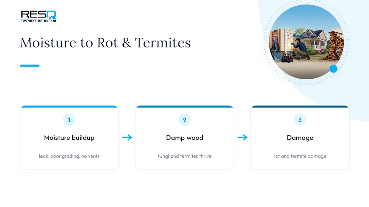 Moisture pathways leading to rot and termites