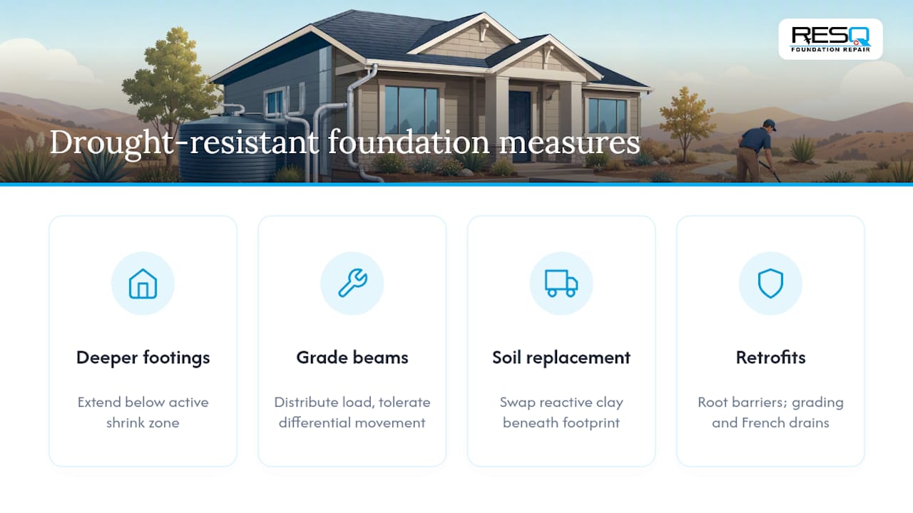 Drought-resistant foundation retrofit approaches