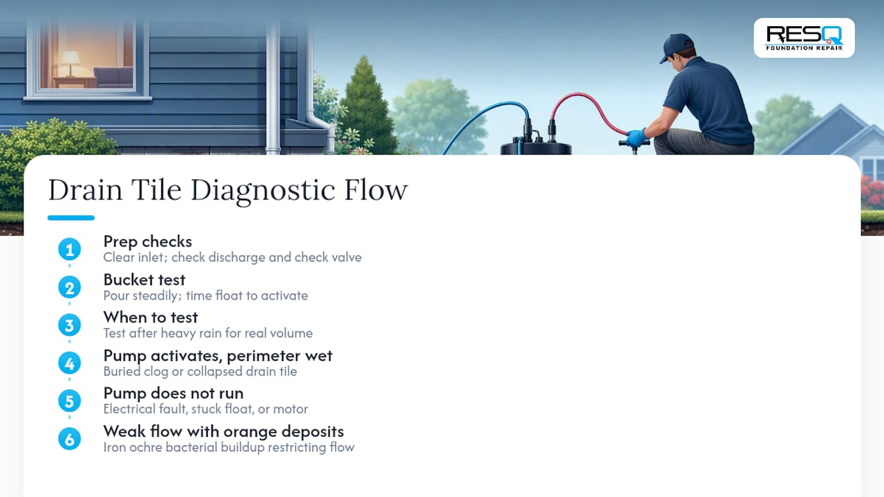 Sump pump test results and likely causes