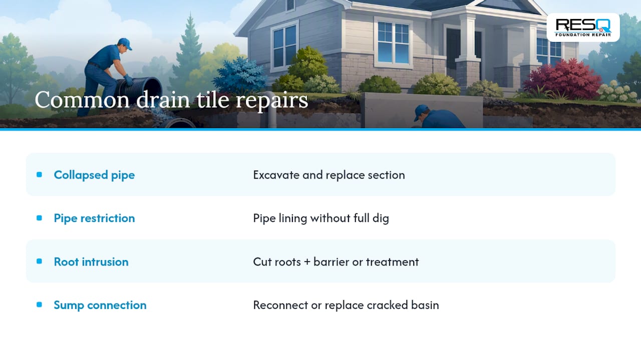 Beyond Cleaning: Common Drain Tile Repair Techniques — overview diagram