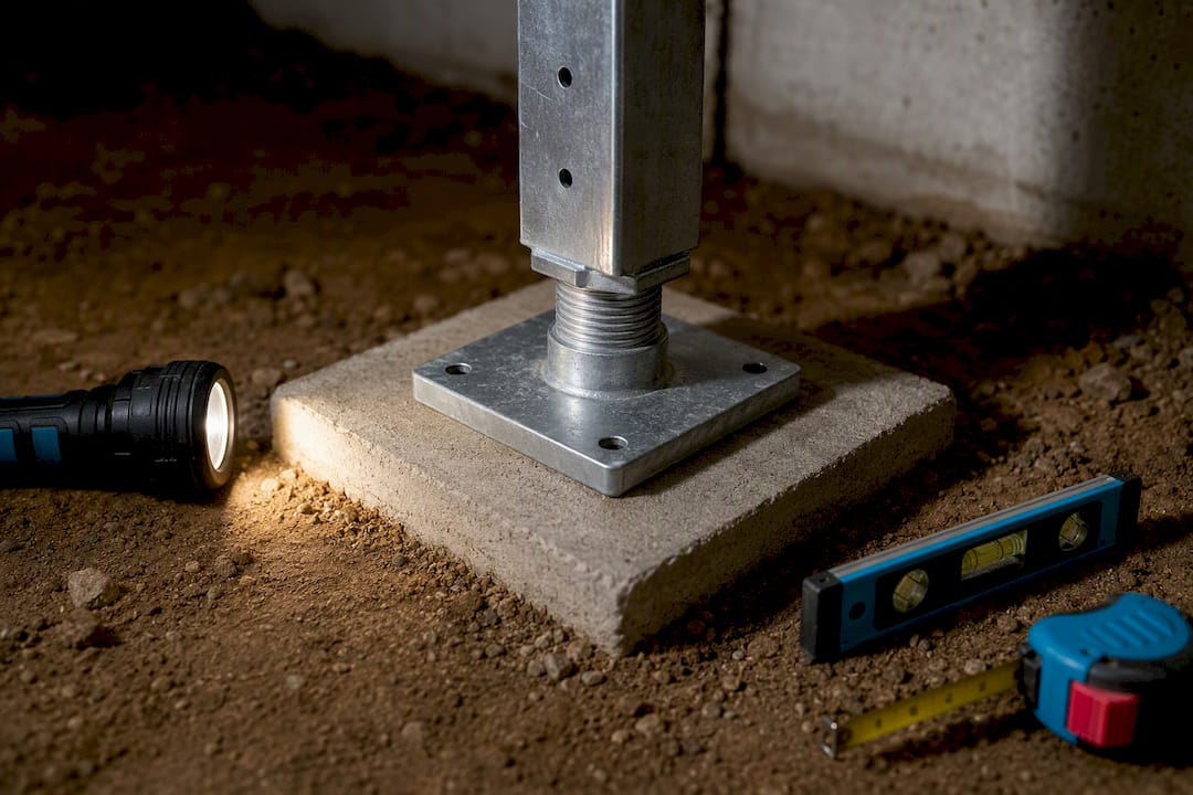 Jack post base on concrete footing