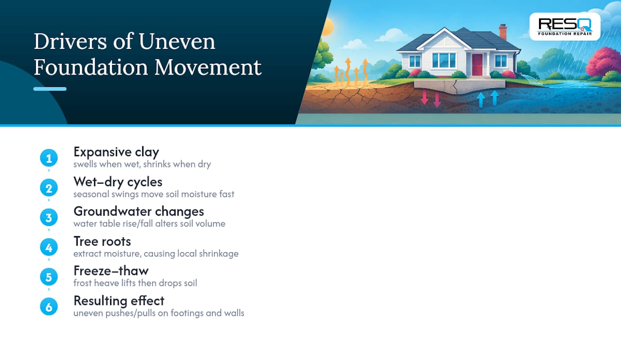 Five causes of seasonal foundation movement
