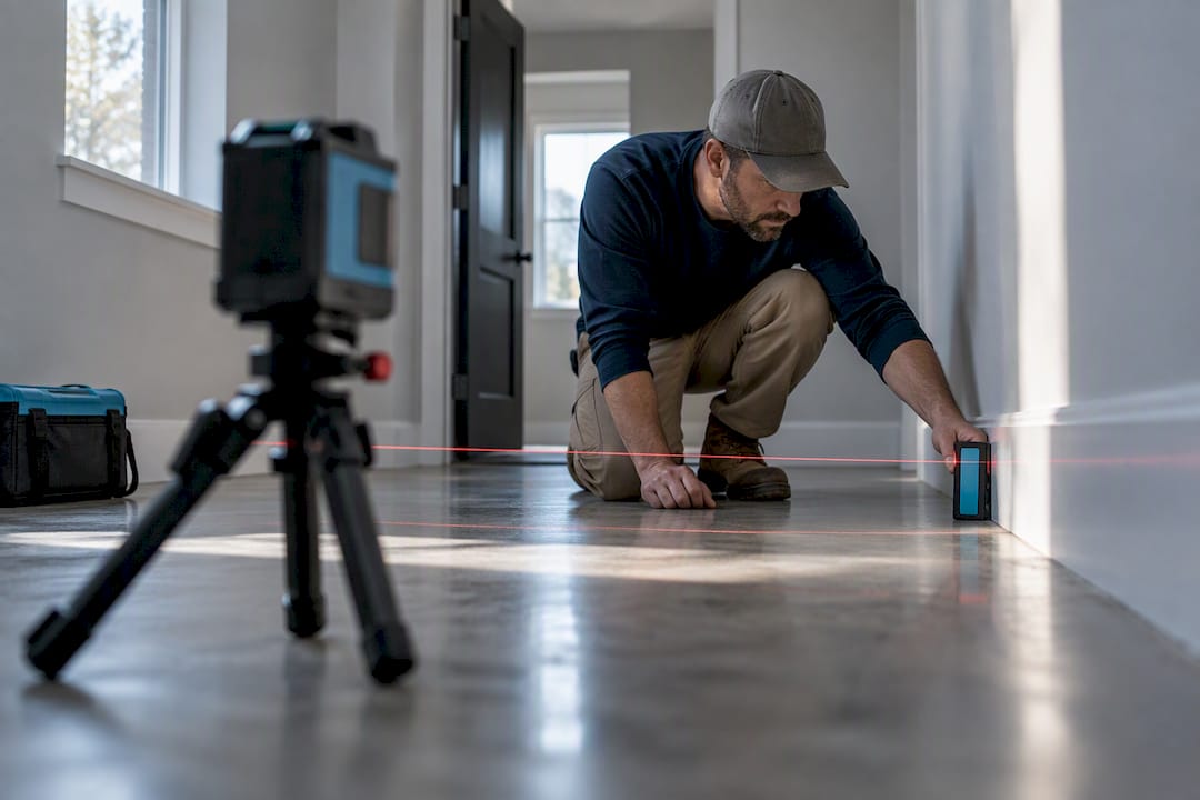 Laser level measuring residential floor elevation
