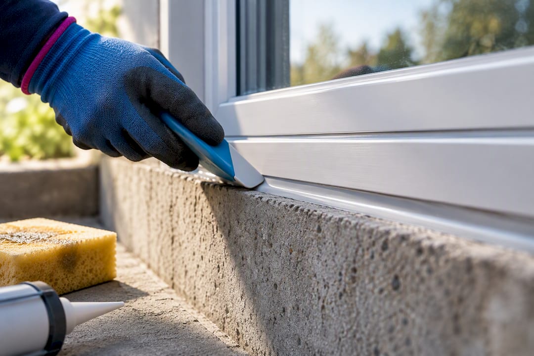 Hand tooling sealant along window foundation joint